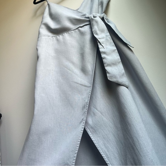 Urban Outfitters Grey Linen Blend Wrap Dress w/ Spaghetti Straps - Size Medium - Picture 10 of 13